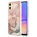 For Samsung Galaxy A05 Electroplating Marble Dual-side IMD Phone Case with Ring(Rose Gold 015)