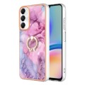 For Samsung Galaxy A05s Electroplating Marble Dual-side IMD Phone Case with Ring(Pink 013)