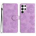 For Samsung Galaxy S23 Ultra 5G Flower Embossing Pattern Leather Phone Case(Purple)