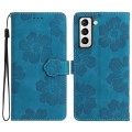 For Samsung Galaxy S21+ 5G Flower Embossing Pattern Leather Phone Case(Blue)
