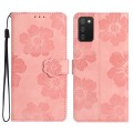 For Samsung Galaxy A02s EU Flower Embossing Pattern Leather Phone Case(Pink)
