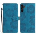 For Samsung Galaxy A34 5G Flower Embossing Pattern Leather Phone Case(Blue)