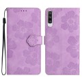 For Samsung Galaxy A50 Flower Embossing Pattern Leather Phone Case(Purple)