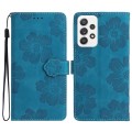 For Samsung Galaxy A52 5G Flower Embossing Pattern Leather Phone Case(Blue)