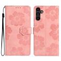 For Samsung Galaxy A05s Flower Embossing Pattern Leather Phone Case(Pink)
