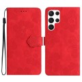 For Samsung Galaxy S24 Ultra 5G Flower Embossing Pattern Leather Phone Case(Red)