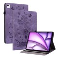 For iPad Air 11 2024 Butterfly Rose Embossed Leather Smart Tablet Case(Purple)