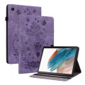 For Samsung Galaxy Tab 9 Butterfly Rose Embossed Leather Tablet Case(Purple)