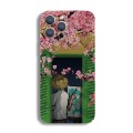 For iPhone 15 Pro Precise Hole Oil Painting Pattern PC Phone Case(Peach Blossom)