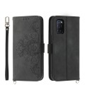 For OPPO A52 Skin-feel Flowers Embossed Wallet Leather Phone Case(Black)
