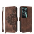 For OPPO Reno11 F Skin-feel Flowers Embossed Wallet Leather Phone Case(Brown)
