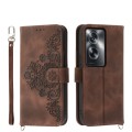 For OPPO A2 Skin-feel Flowers Embossed Wallet Leather Phone Case(Brown)