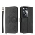 For OPPO A2 Skin-feel Flowers Embossed Wallet Leather Phone Case(Black)