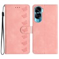 For Honor 90 Lite Seven Butterflies Embossed Leather Phone Case(Pink)