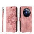 For Realme 12 Pro+ Skin-feel Flowers Embossed Wallet Leather Phone Case(Pink)