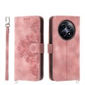 For Realme 12 5G Skin-feel Flowers Embossed Wallet Leather Phone Case(Pink)