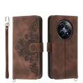 For Realme 12 5G Skin-feel Flowers Embossed Wallet Leather Phone Case(Brown)