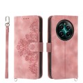 For Realme 12+ Skin-feel Flowers Embossed Wallet Leather Phone Case(Pink)