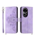 For Huawei nova 12 Pro Skin-feel Flowers Embossed Wallet Leather Phone Case(Purple)