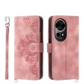 For Huawei nova 12 Pro Skin-feel Flowers Embossed Wallet Leather Phone Case(Pink)