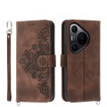 For Huawei Pura 70 Pro / Pura 70 Pro+ Skin-feel Flowers Embossed Wallet Leather Phone Case(Brown)