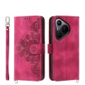 For Huawei Pura 70 Skin-feel Flowers Embossed Wallet Leather Phone Case(Wine Red)