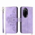 For Honor 100 Pro Skin-feel Flowers Embossed Wallet Leather Phone Case(Purple)