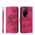 For Honor 100 Pro Skin-feel Flowers Embossed Wallet Leather Phone Case(Wine Red)