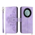 For Honor X9a Skin-feel Flowers Embossed Wallet Leather Phone Case(Purple)