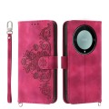 For Honor X9a Skin-feel Flowers Embossed Wallet Leather Phone Case(Wine Red)