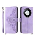 For Honor X9b Skin-feel Flowers Embossed Wallet Leather Phone Case(Purple)