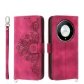 For Honor X9b Skin-feel Flowers Embossed Wallet Leather Phone Case(Wine Red)