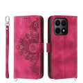 For Honor X8b Skin-feel Flowers Embossed Wallet Leather Phone Case(Wine Red)