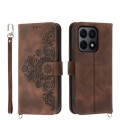 For Honor X8b Skin-feel Flowers Embossed Wallet Leather Phone Case(Brown)