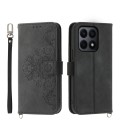 For Honor X8b Skin-feel Flowers Embossed Wallet Leather Phone Case(Black)