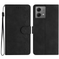 For Motorola Moto G84 5G Seven Butterflies Embossed Leather Phone Case(Black)