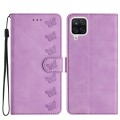 For Samsung Galaxy A12 5G Seven Butterflies Embossed Leather Phone Case(Purple)