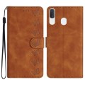For Samsung Galaxy A20e Seven Butterflies Embossed Leather Phone Case(Brown)
