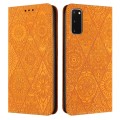 For Samsung Galaxy S20 Ethnic Embossed Adsorption Leather Phone Case(Yellow)