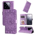 For Xiaomi 14 Pro Embossed Sunflower Leather Phone Case(Purple)