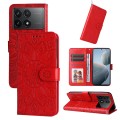 For Xiaomi Redmi K70E Embossed Sunflower Leather Phone Case(Red)