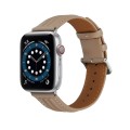 Embossed Line Genuine Leather Watch Band For Apple Watch 8 45mm(Milky Brown)