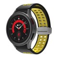 For Samsung Galaxy Watch5 Double-row Hole Folding Buckle Silicone Watch Band(Black Yellow)
