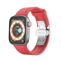 Metal Butterfly Buckle Silicone Watch Band For Apple Watch 42mm(Red)