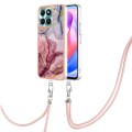 For Honor X6a Electroplating Marble Dual-side IMD Phone Case with Lanyard(Rose Red 014)