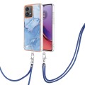 For Motorola Moto G84 Electroplating Marble Dual-side IMD Phone Case with Lanyard(Blue 018)
