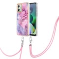 For Motorola Moto G54 Electroplating Marble Dual-side IMD Phone Case with Lanyard(Pink 013)