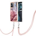 For Motorola Moto G14 Electroplating Marble Dual-side IMD Phone Case with Lanyard(Rose Red 014)