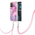 For Motorola Moto G14 Electroplating Marble Dual-side IMD Phone Case with Lanyard(Pink 013)