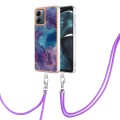 For Motorola Moto G14 Electroplating Marble Dual-side IMD Phone Case with Lanyard(Purple 016)